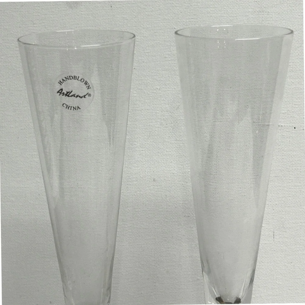 ARTLAND PRESCOTT HONEYCOMB STEM CHAMPAGNE FLUTES Brutalist Frosted glass MCM